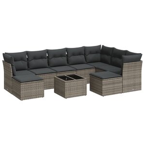 vidaXL Salon de jardin avec coussins 10 Pièces gris résine tressée