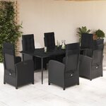 vidaXL Ensemble à manger de jardin coussins 7Pièces Noir Résine tressée