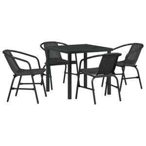 vidaXL Ensemble de jardin 5 pièces Noir Poly Rattan