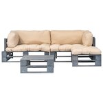 vidaXL Salon palette de jardin 4 Pièces avec coussins sable bois