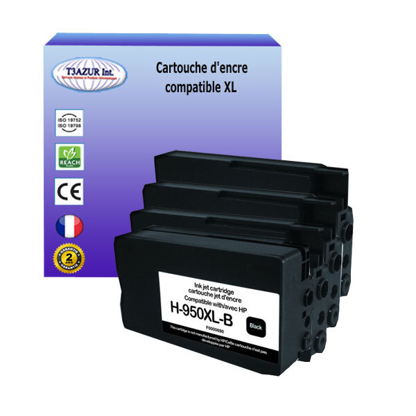 4 Cartouches compatibles avec HP OfficeJet Pro 251DW, 276DW, 8100, 8600 remplace HP 950XL, HP 951XL (Noire+Couleur)- T3AZUR