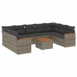 vidaXL Salon de jardin avec coussins 10 Pièces gris résine tressée
