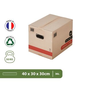 Pack and Move- Lot 30 Cartons Déménagement Livres Premium - 40 X 30 X 30 Cm - Extrême Résistance 30 KG - Double Épaisseur - 2 Adhésifs Offerts