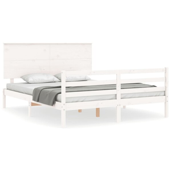 vidaXL Cadre de lit avec tête de lit blanc King Size bois massif