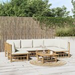 vidaXL Salon de jardin 7 Pièces avec coussins blanc crème bambou