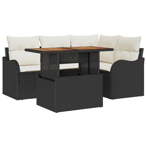 Ensemble de Canapé de Jardin 5 pièces avec Coussins en Poly Rattan Noir