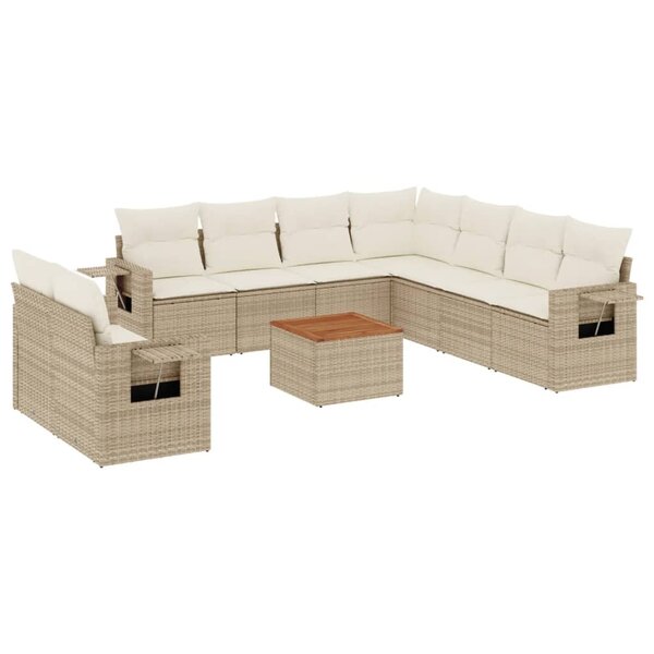 vidaXL Salon de jardin avec coussins 10 Pièces beige résine tressée