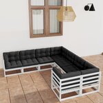 vidaXL Salon de jardin avec coussins 8 Pièces blanc bois de pin massif