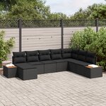 vidaXL Set de canapé de jardin 8 pièces avec coussins noir poly rotin acacia