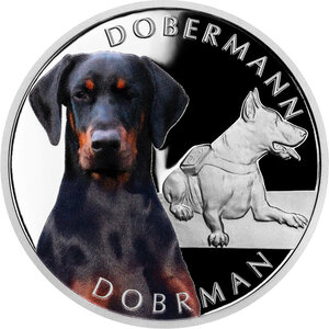 Monnaie en argent 1 dollar g 31.1 (1 oz) millésime 2023 dog breeds doberman