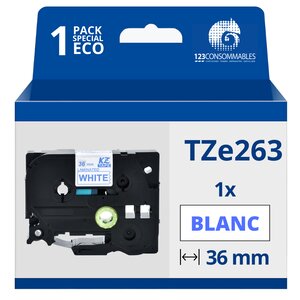Ruban compatible Brother TZe263 - Texte bleu sur fond blanc
