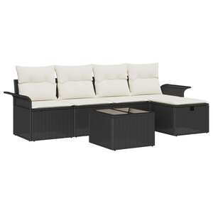 vidaXL Ensemble de canapé de jardin 6 pièces avec coussins noirs en poly rotin