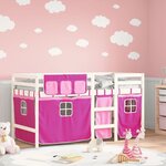 vidaXL Lit mezzanine enfants et rideaux rose 80x200cm bois pin massif