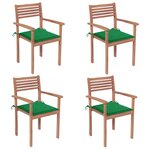 vidaXL Chaises de jardin 4 Pièces avec coussins vert Bois de teck solide