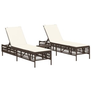 vidaXL Chaises longues lot de 2 avec table marron résine tressée