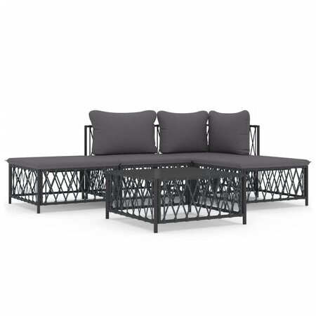 vidaXL Salon de jardin avec coussins 5 Pièces anthracite acier