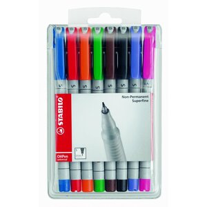 Pochette de 8 Feutre pour Transaprent OHPen encre soluble Pointe fine x 5 STABILO