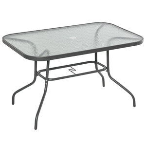 Table de jardin rectangulaire dim. 120L X 80l x 70H cm métal époxy gris plateau verre trempé