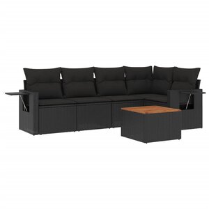 vidaXL Salon de jardin 6 Pièces avec coussins noir résine tressée