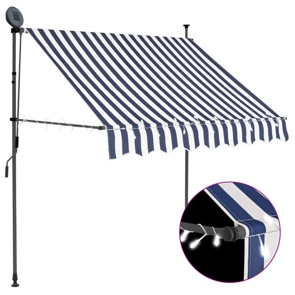 vidaXL Auvent manuel rétractable avec LED 100 cm Bleu et blanc