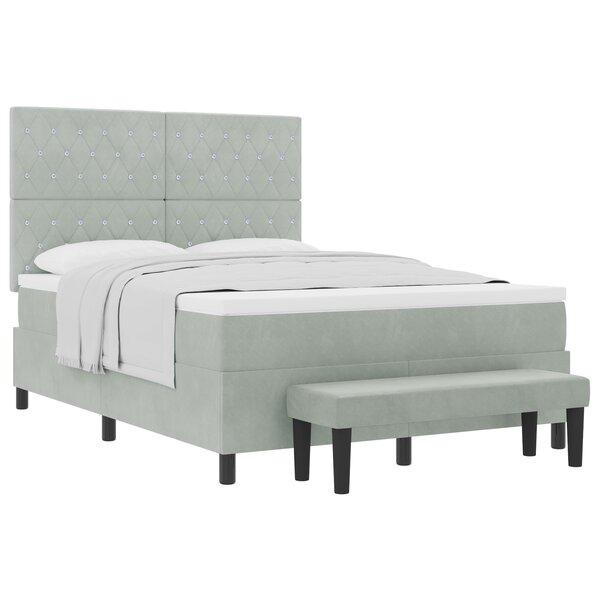 vidaXL Lit à ressorts avec matelas et banc gris clair 140x200 cm en velours
