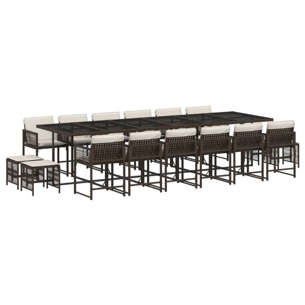 vidaXL Ensemble à manger de jardin et coussins 17 Pièces marron rotin