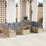 Canapé de jardin vidaXL 11 pièces avec coussins Beige Poly Rattan