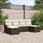 Ensemble de canapé de jardin vidaXL 6 pièces avec coussins Marron en Poly Rattan