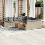 vidaXL Salon de jardin et coussins 12 Pièces mélange beige résine tressée