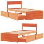 vidaXL Cadre de lit sans matelas cire marron 90x200 cm bois pin massif