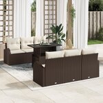 vidaXL Set de Canapé de Jardin de 7 Pièces avec Coussins Marron en Rattan Synthétique