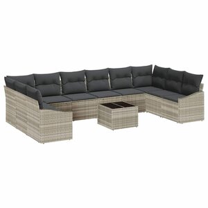 vidaXL Ensemble de canapé de jardin 11 Pièces Gris clair Poly rotin