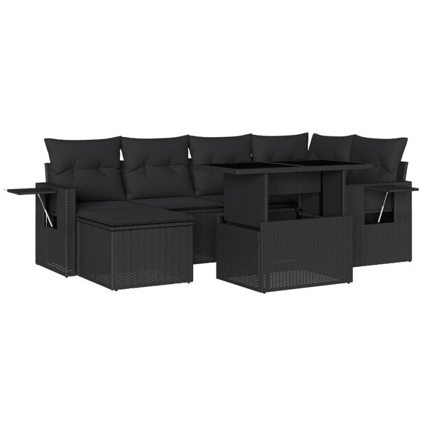 vidaXL Salon de jardin 7 Pièces avec coussins noir résine tressée