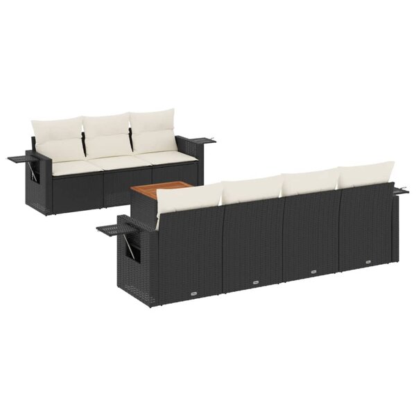 vidaXL Salon de jardin 8 Pièces avec coussins noir résine tressée