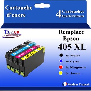 T3AZUR - 4 Cartouches compatibles avec Epson 405 405 XL pour Epson Workforce Pro WF-3820 WF-3825 WF-4820 WF-4825 WF-7310 WF-7830 WF-7835 WF-7840