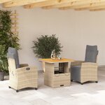 vidaXL Ensemble à manger de jardin et coussins 3 Pièces Beige poly rotin