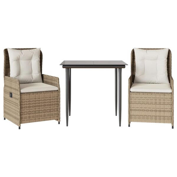 vidaXL Ensemble à manger de jardin et coussins 3 Pièces Beige poly rotin