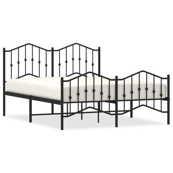 vidaXL Cadre de lit métal avec tête de lit/pied de lit noir 140x190 cm