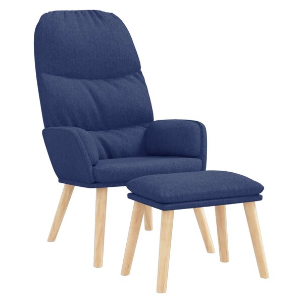 vidaXL Chaise de relaxation avec tabouret Bleu Tissu