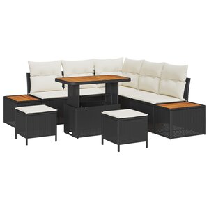 vidaXL Ensemble de canapé de jardin de 8 pièces avec coussins en poly rattan noir et acacia