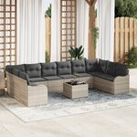 Ensemble de Canapé de Jardin 11 Pièces avec Coussins Gris Poly Rattan