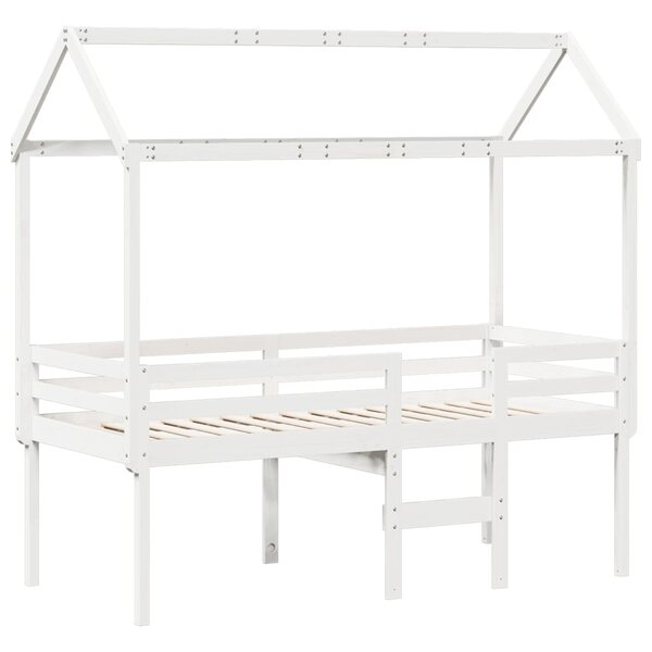 vidaXL Lit haut avec toit blanc 90x200 cm bois de pin massif
