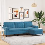 vidaXL Canapé à 3 places avec repose-pieds Bleu 210 cm Velours