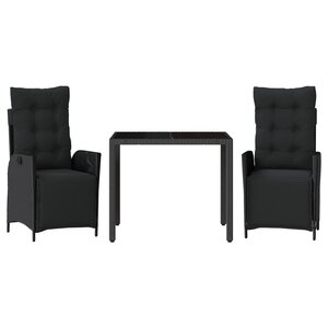 vidaXL Ensemble à manger de jardin avec coussins 3 Pièces Noir