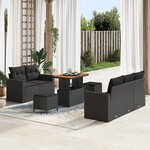 Ensemble de Canapés de Jardin 8 Pièces avec Coussins Rattan Poly Noir Acacia