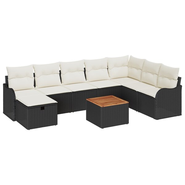 vidaXL Ensemble de canapé de jardin 9 pièces avec coussins en rotin poly noir