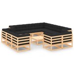 vidaXL Salon de jardin 13 Pièces avec coussins anthracite Pin massif