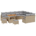 Ensemble de Canapés de Jardin 12 Pièces avec Coussins Beige Poly Rattan Acacia