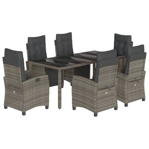 vidaXL Ensemble à manger de jardin et coussins 7 Pièces gris rotin
