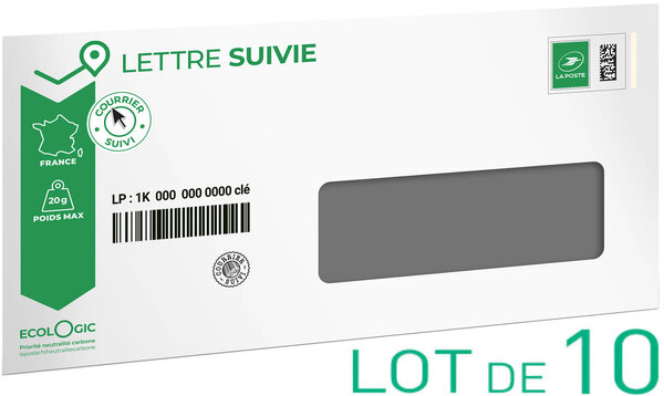 Prêt-à-Poster - Lettre verte suivie - 20g  - Enveloppes à fenêtre en lot de 10 